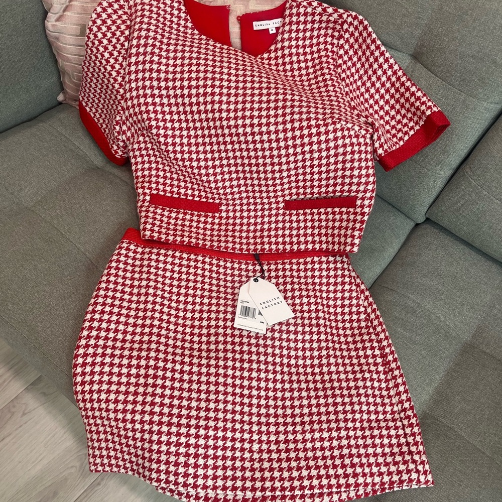 English Factory Red and White Sheath Mini Dress